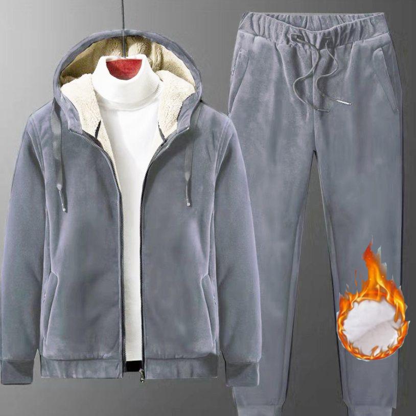 Gold Velvet Plus Velvet Thick Sweater Suit Men's Lamb Fleece Jacket Large Size Men's Two-piece Suit Men