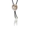 Men Women Vintage Bolo Tie Metal Flower Jewelry Cowboy Braided Rope Necktie Western Necklace with Feathered Pendant