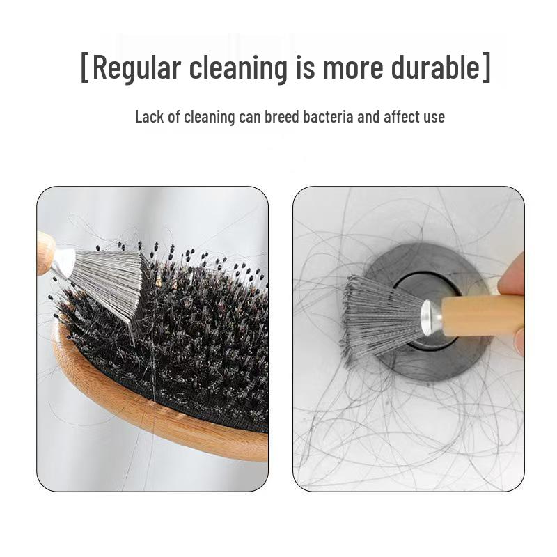 Wooden Comb & Air Cushion Brush Cleaner - Claw Hook for Easy Hair Cleaning
