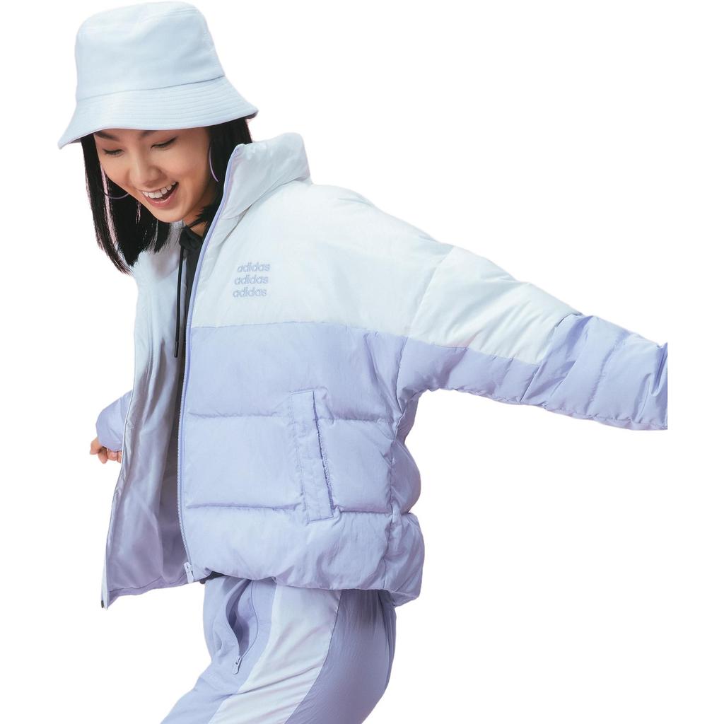 Adidas Neo W Icons+ Large Logo Print Color Block Stand Collar Down Jacket Women Outerwear White H36721