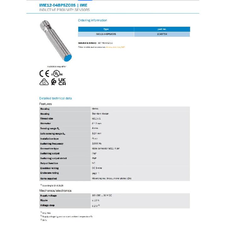 SICK Inductive Proximity Sensor IME12-04BPSZC0S Order Number 1040764 Proximity Switch New Original Genuine In Stock