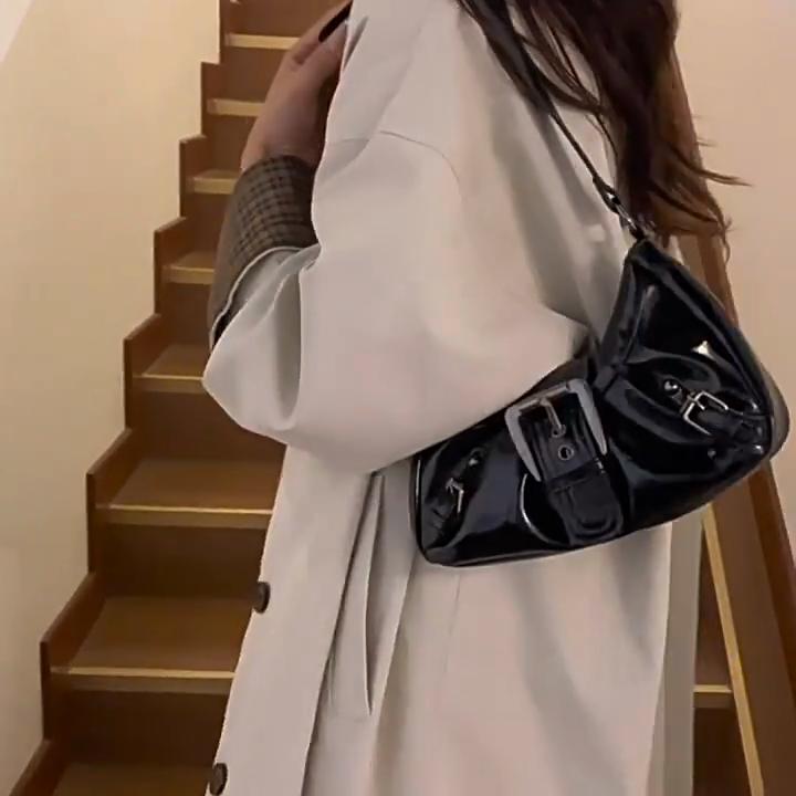 Vintage PU Leather Shoulder Bag for Women Y2K Spicy Girl Trend Maillard Style Underarm Bag High Quality Women Handbags CLE