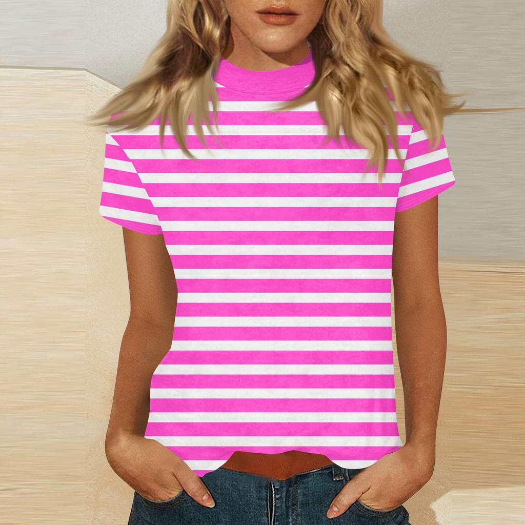 Damen Mock-Neck Kurzarm Print-Top