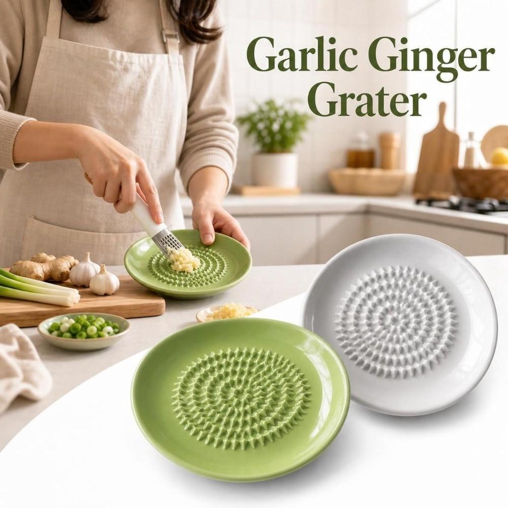 Ceramic Garlic Ginger Grater Round Shape Garlic Shredding Plate Convenient Food Grinder Household