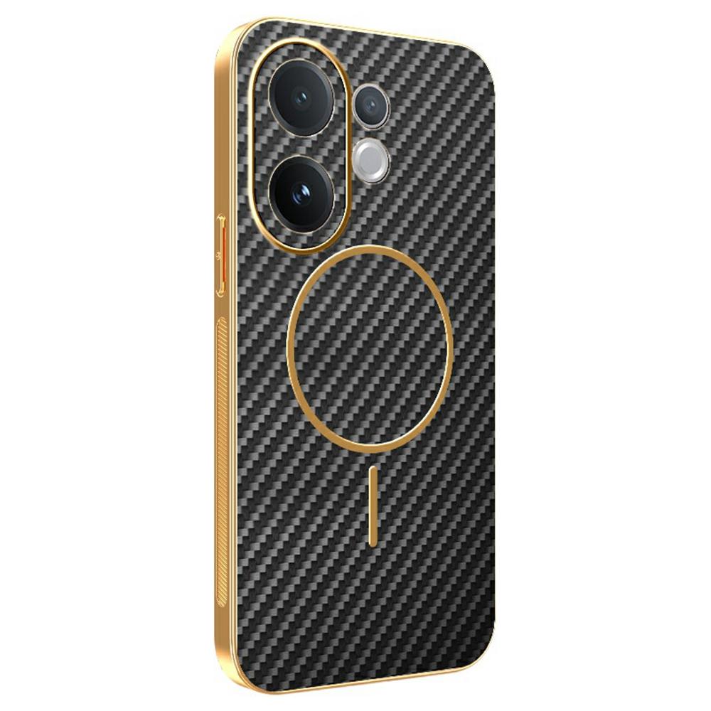 For Vivo V60 5G Phone Case Carbon Fiber Textured Electroplated TPU Back Cover