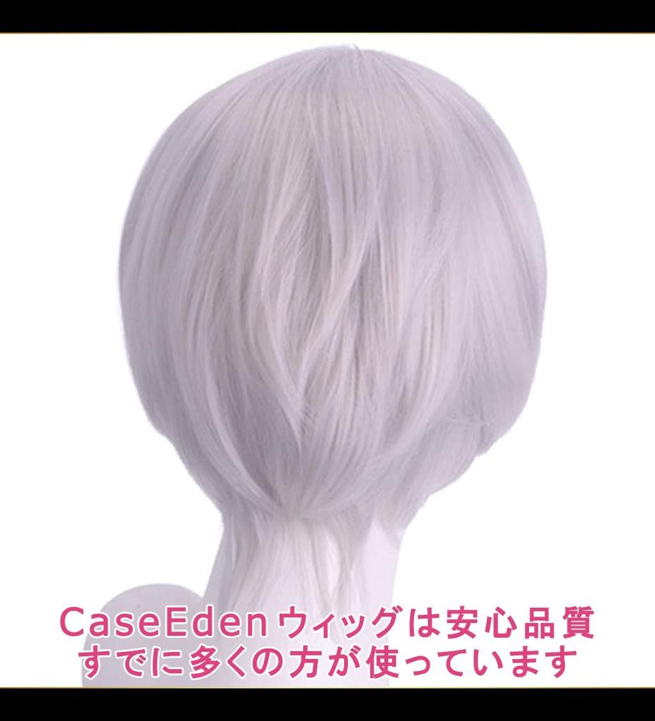 CaseEden Cosplay Wig, Short, 30cm, Center Part, Heat Resistant, Silver, Includes 2 Wig Nets