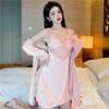 Sexy Suspender Nightgown New Female Xia Chunyi Wind Ice Silk Backless Hollowed-out Erotic Underwear Pajamas Two-piece Set