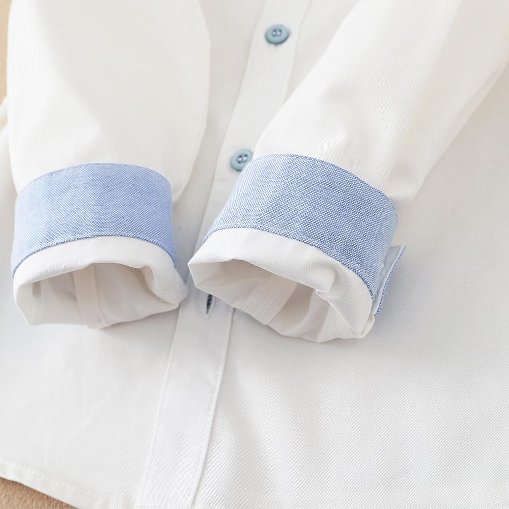 Boys Shirt White Cotton Long Sleeve Clothes for Toddler Boys Casual Top for Kids Aged 2-6 School Children