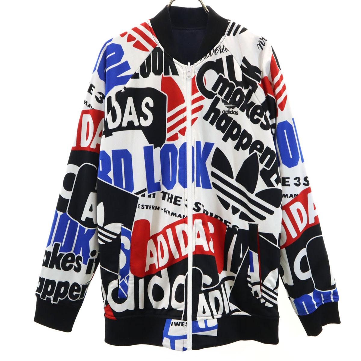 

adidas логотип Трилистника Комбинезон ручка двусторонний Куртка на молнии L 3 полоски Мужской Б/У