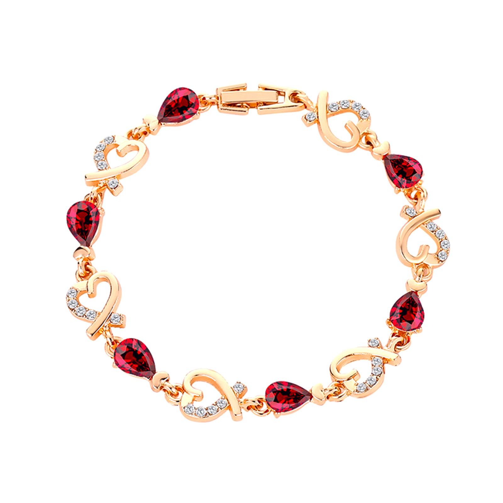 

Ladies Hollow Heart Flower Design Bracelet with Embedded Crystals Elegant Link Chain Jewelry for Women One Size