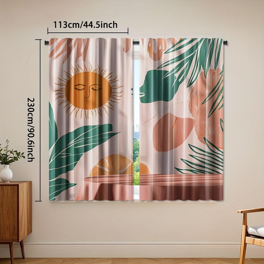 2pcs   Boho Sun Moon Leaves Curtain   Modern Abstract Art Curtain for Bedroom   Living Room   and Room Drapes