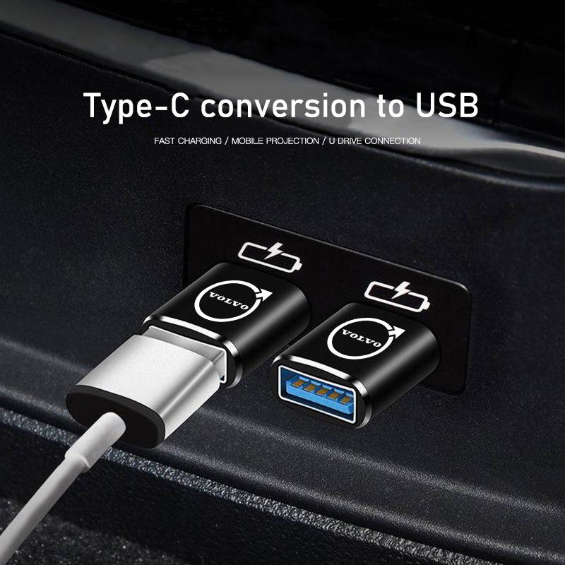 Type C To USB Port Converter Car Charging Cable Adapter For Volvo XC90 V90 V60 XC60 V40 S80 S60 S90 C40 XC40 V70 XC70 C30 C70