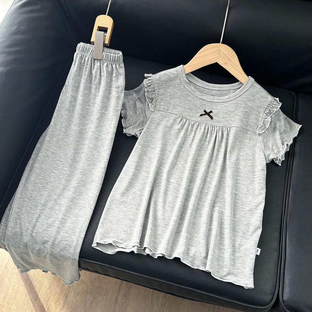 

Комплект пижамы принцессы из кружева для девочек - Домашняя одежда с коротким рукавом, Модальная ткань, Тонкий стиль для весны/лета, Костюм для кондиционирования воздуха. 80 cm