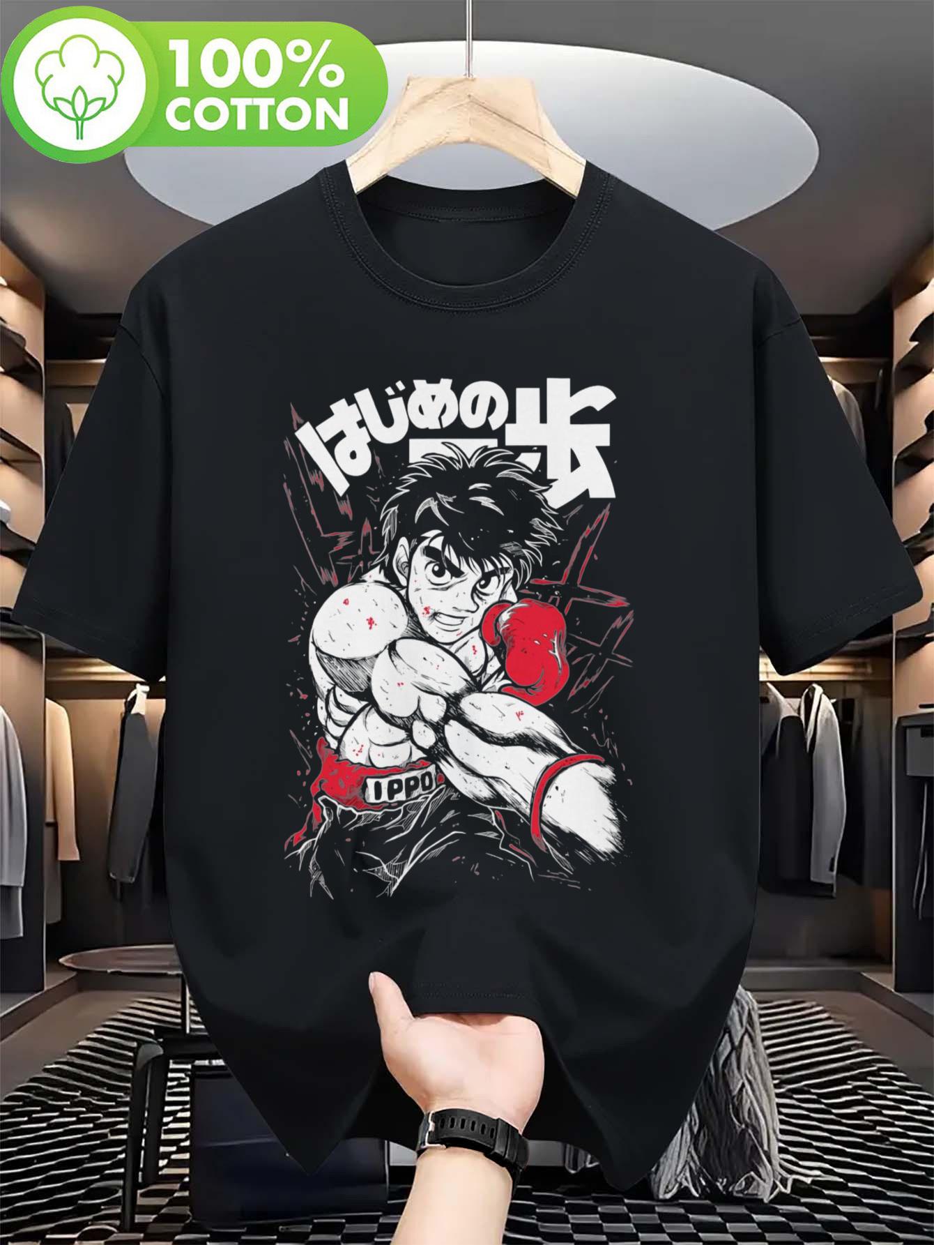 

2026 New Year Black Classic Tshirt with Ippo Boxing Pattern Suitable for Casual Wear By Anime Enthusiasts - Men s Summer Cott... S разноцветный