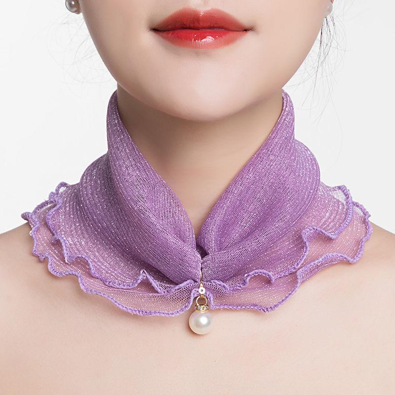 Women's Sunscreen Neck Cover Veil Neck Protection Scarf Summer Thin Ruffled Edge Scarf