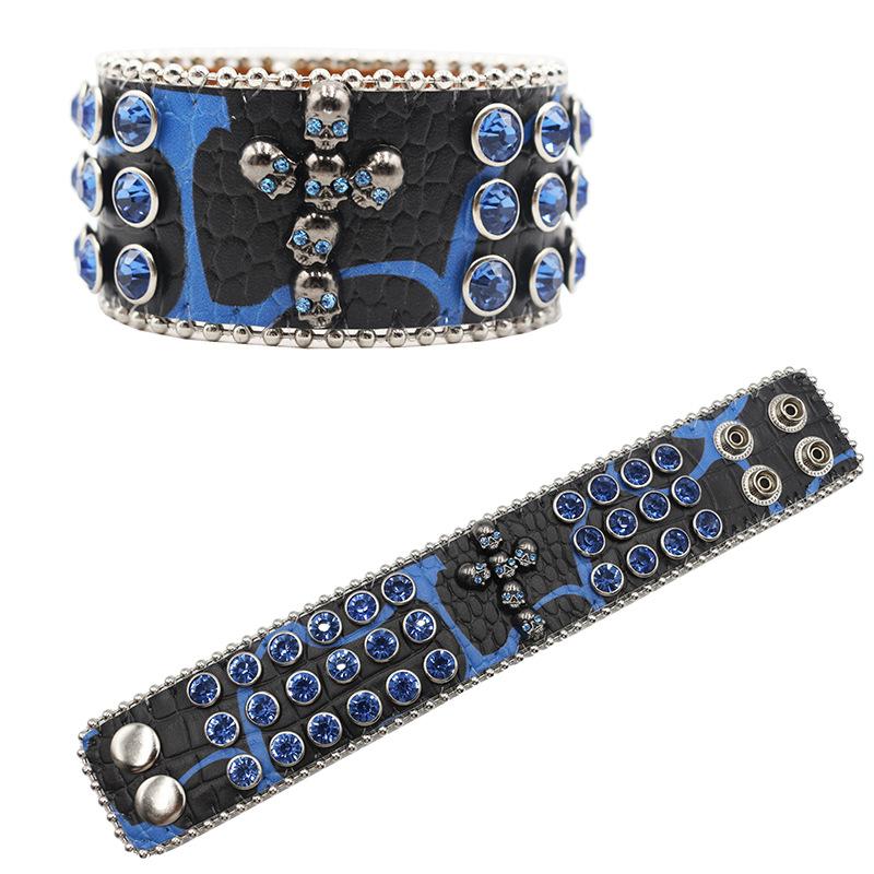 Gothic Kreuz Diamant und Strass Armband Hip-Hop Punk Persönlichkeit PU Leder Armband