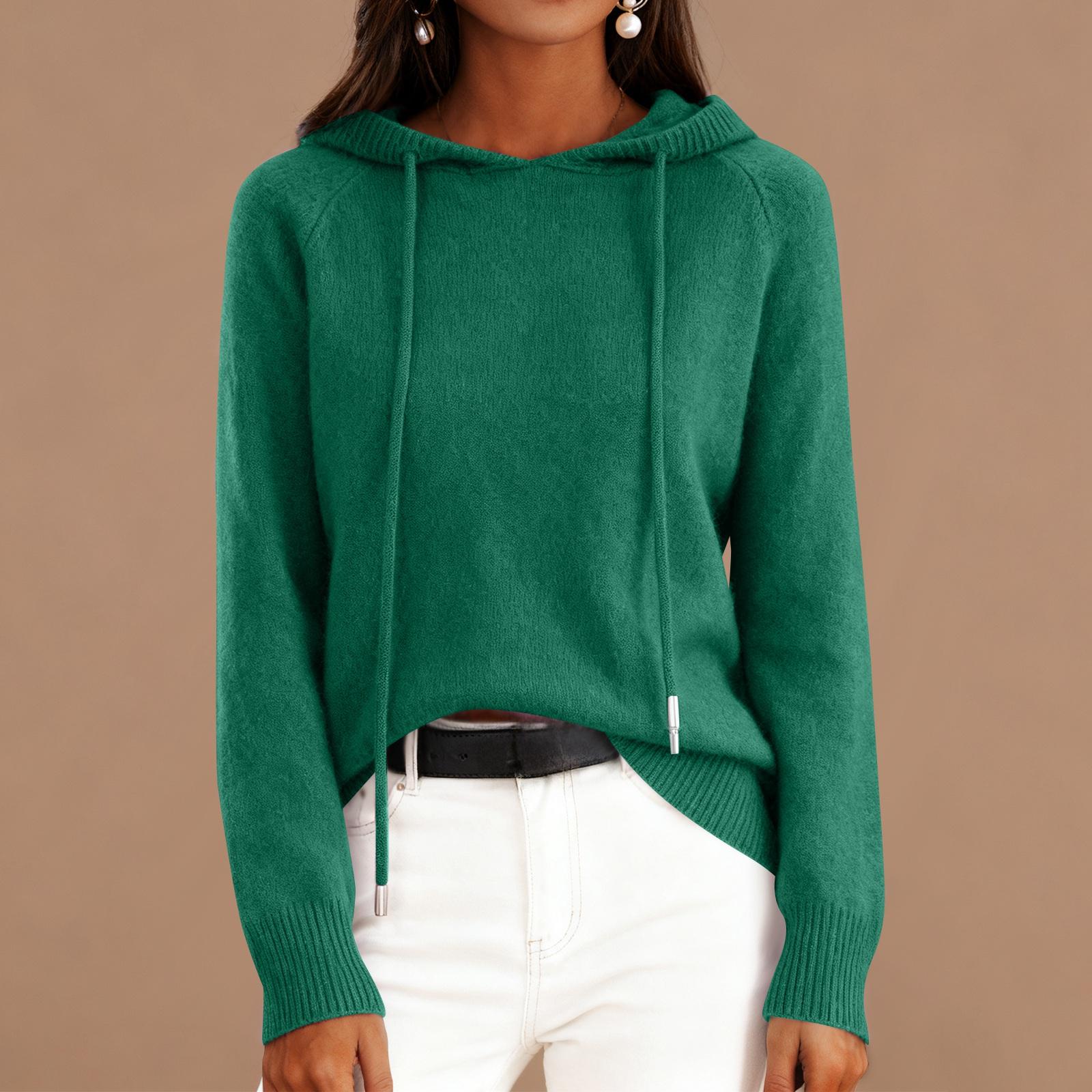 

Женский модный пуловер с длинными рукавами, однотонный, с капюшоном, вязаный свитер-топ L