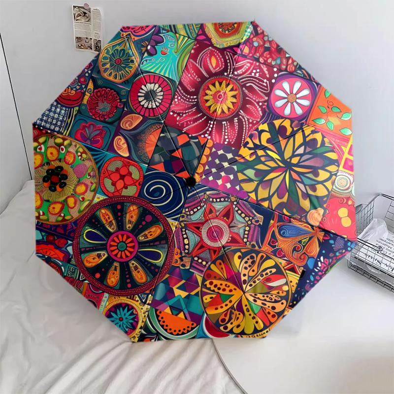 1 PC Automatic Folding Umbrella - Unique flowers Pattern, Portable & Foldable Design with 8 Ribs, Christmas Birthday Gifts