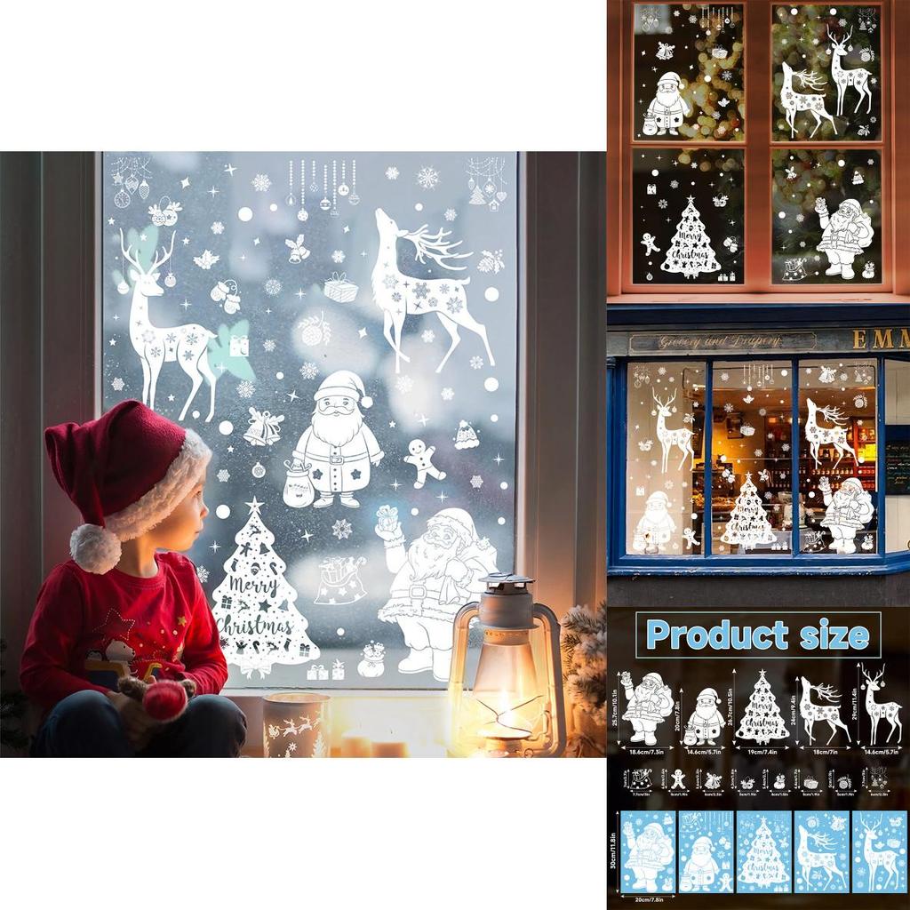 Weihnachtsfensteraufkleber mit Schneeflocken und Rentieren PVC-Aufkleberset für Feiertagsdekoration
