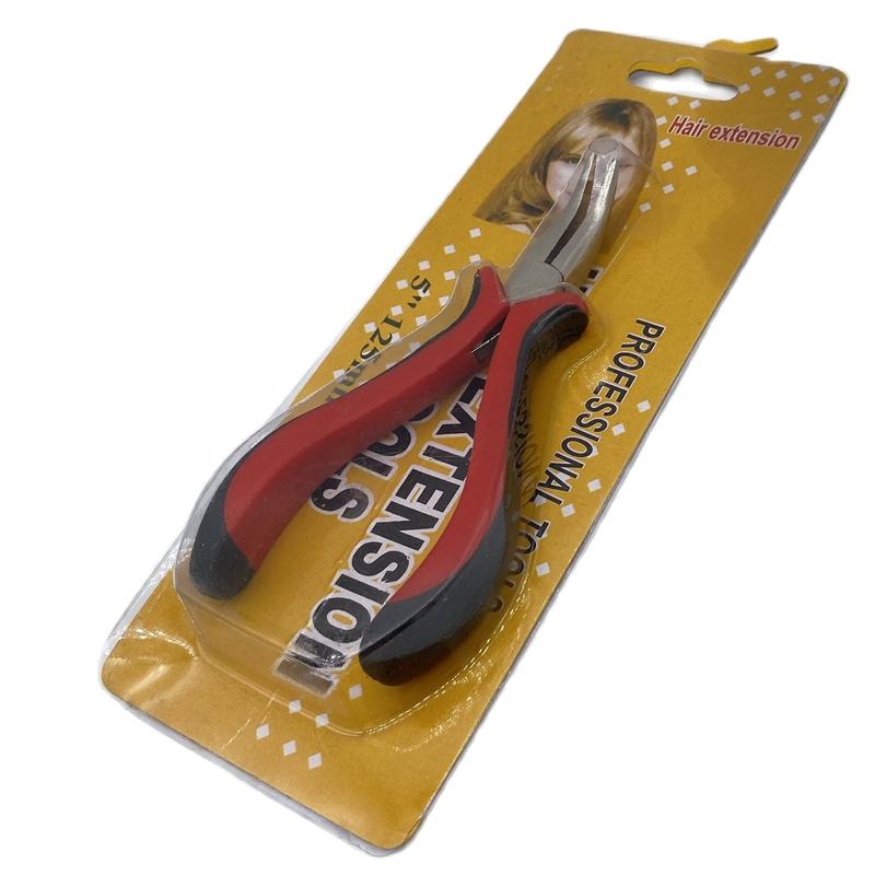 1 bucată 5 inch Clește roșu cu nas îndoit cu maxilare netedă Clemă de păr pentru extensie de păr micro inel