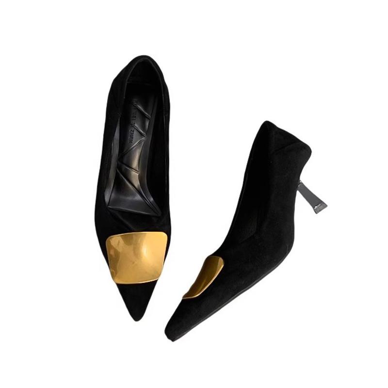 Metal square buckle pointed single shoes women's 2025 spring and autumn new fine heel leopard print temperament royal sister fashion high heels