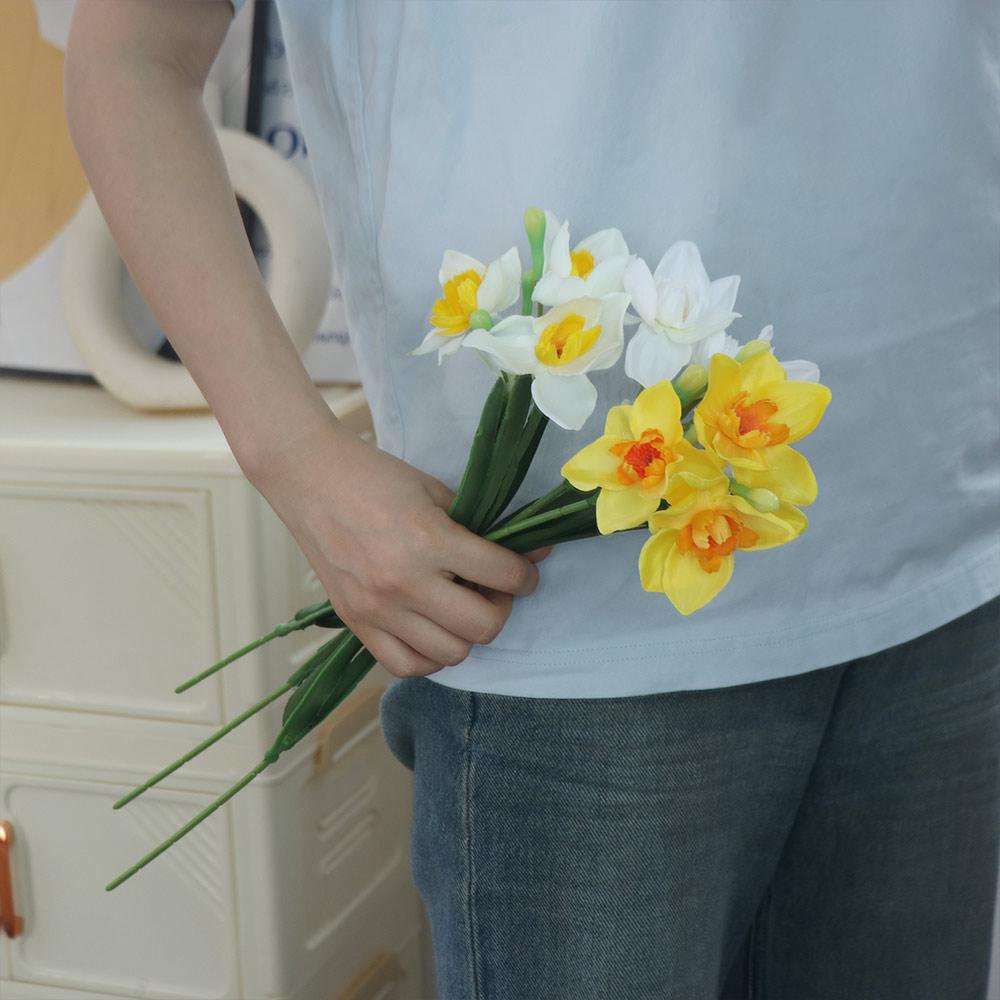 Silk Flowers Artificial Narcissus Flowers Real Touch Artificial Bouquet  Home Decoration