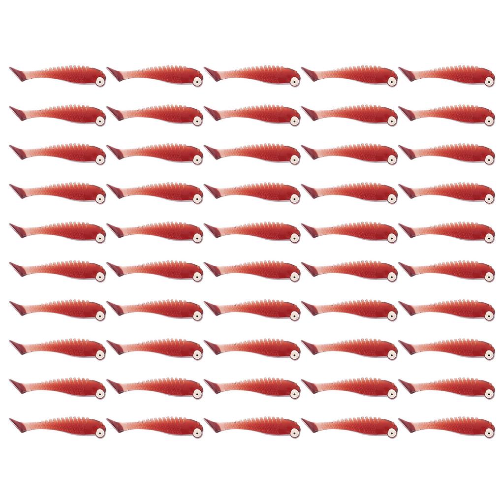 50PcsBag Artificial Fishing Lures Soft Silicone Baits Lifelike Paddle Tail SwimbaitWine Red Color