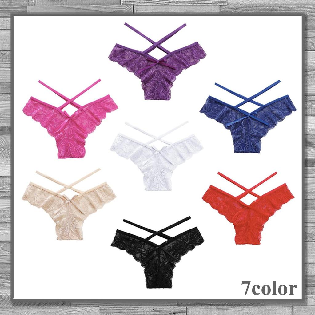 LEX STANDARD Lace Sexy Panties with Floral PS091 Women's T-Back Print, (Size 6, Beige)