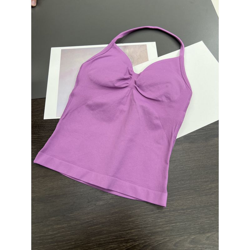 Df Thin-Strap Running Ruched Halter Fitness Bra with Chest Pads, Shaping, Shockproof, Beautiful Back Sports Yoga Tank Top for Women
