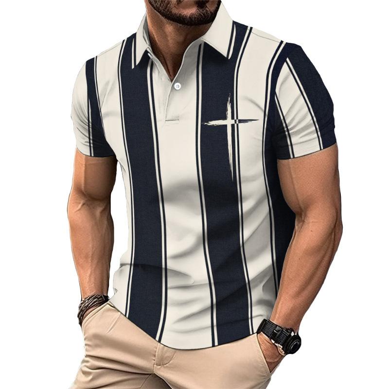 Men's Summer Short Sleeved Shirt with Personalized 3D Printed Button Polo Shirt