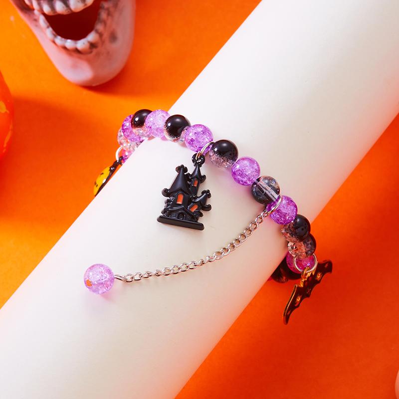 Punk Halloween Ghost Bat Pendant Beaded Bracelets For Women Men Hip Hop Bangles Party Jewelry Gifts