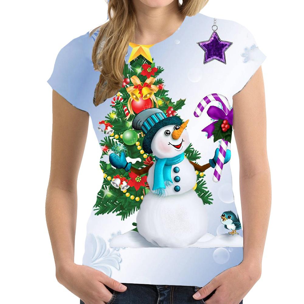2025 Christmas T-shirt 3D New Year Crew Neck Women's Short Sleeve Top Cute Christmas T-shirt Loose Women's Clothing Y2K Style