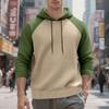 Autumn and Winter Hooded Men's Sweatshirt Jacquard Small Checkered Color Block Casual Raglan Sleeves Loose Top Men