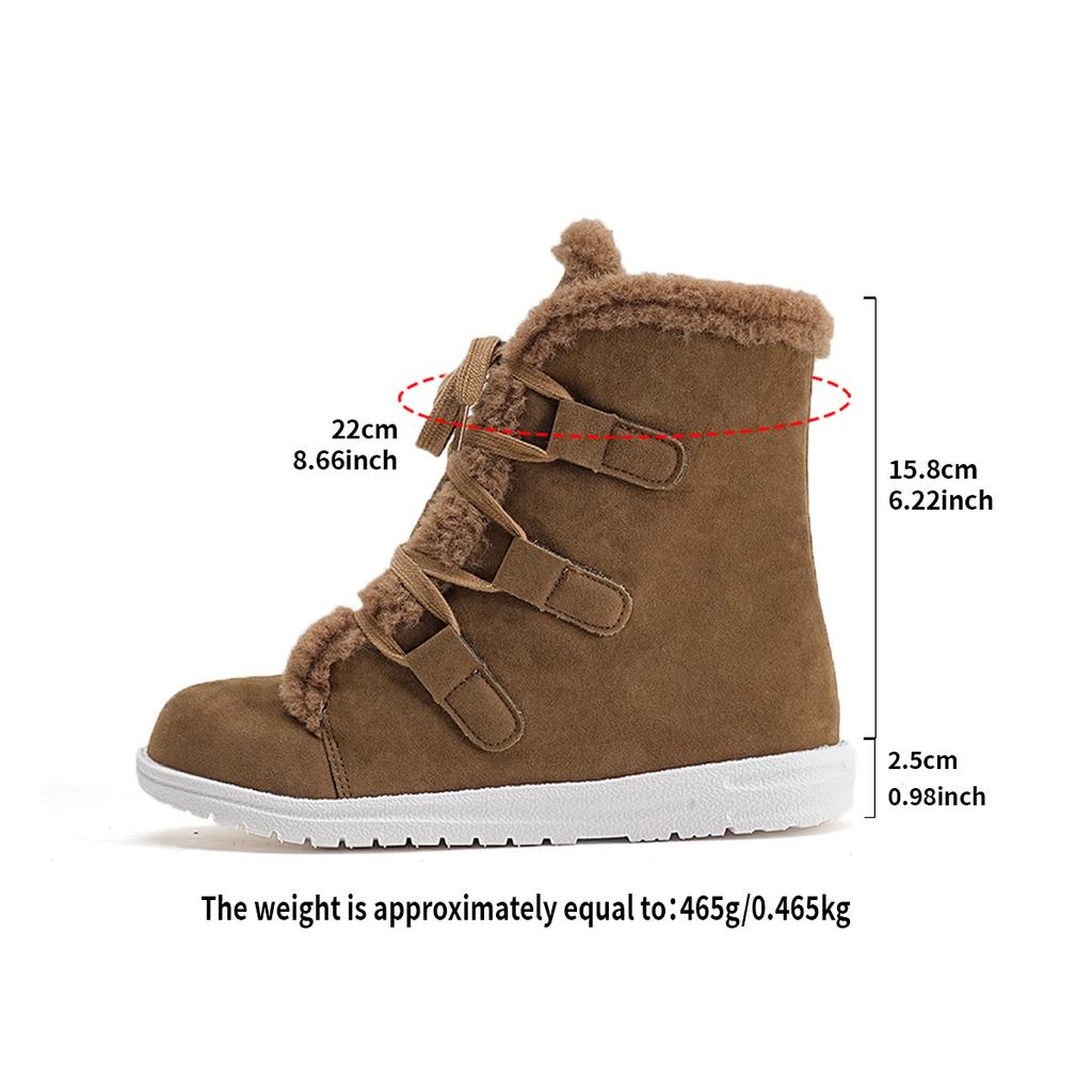 2025 Winter New Lace-up Warm Cotton Shoes Women's Flat Fleece Thickened Plus Size Snow Boots