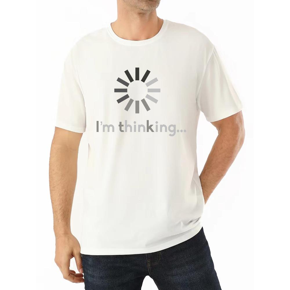 European sizes "I'm Thinking" Print Comfy Chic T-shirt Men's Summer Outdoor Graphic Tees with Relaxed Fit - Perfect Gift for Him, Casual Tops for Men
