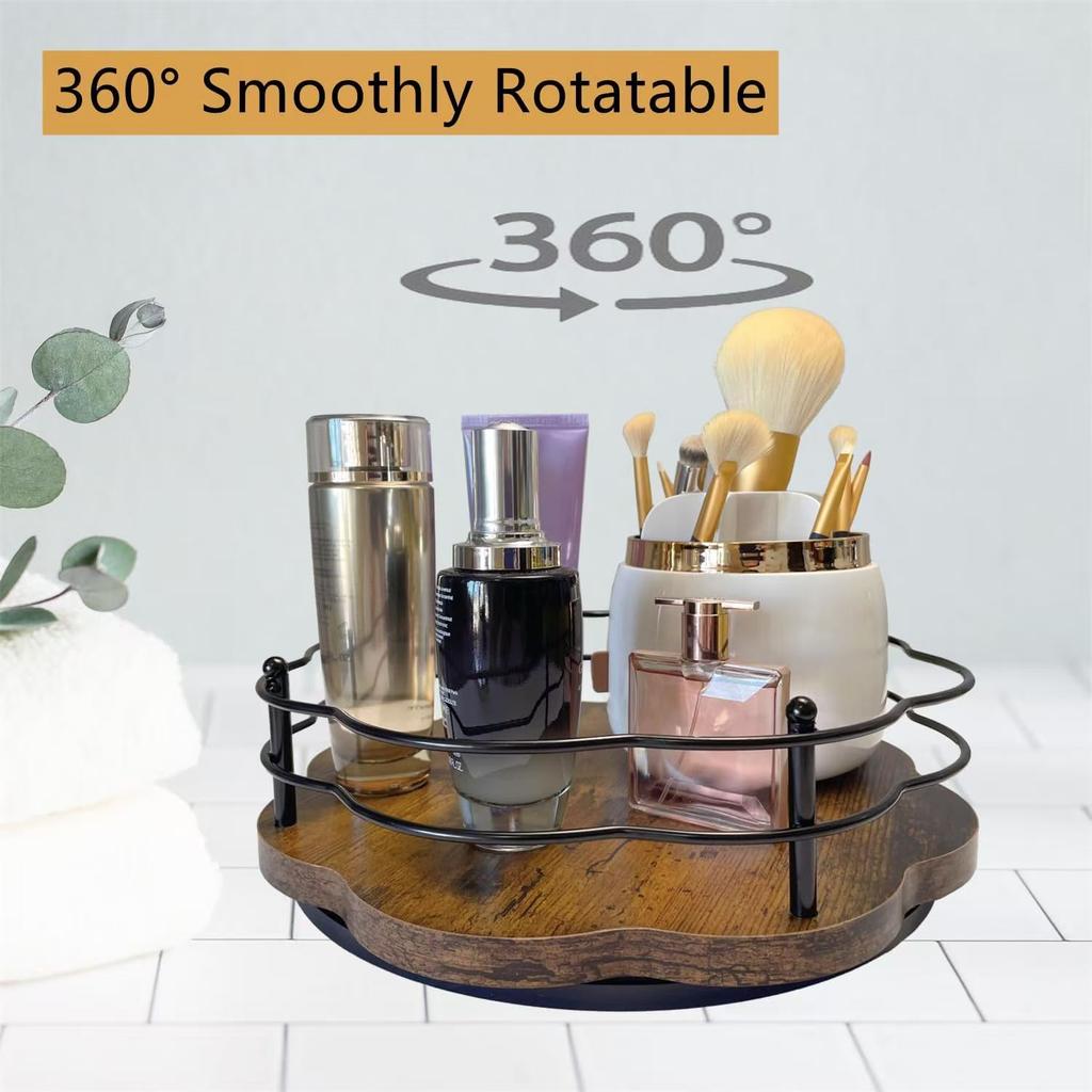 360° Rotating Spice & Cosmetic Organizer - Wooden Desktop Turntable Storage Lazy Susan for Condiments/Makeup, Space-Saving Shelf