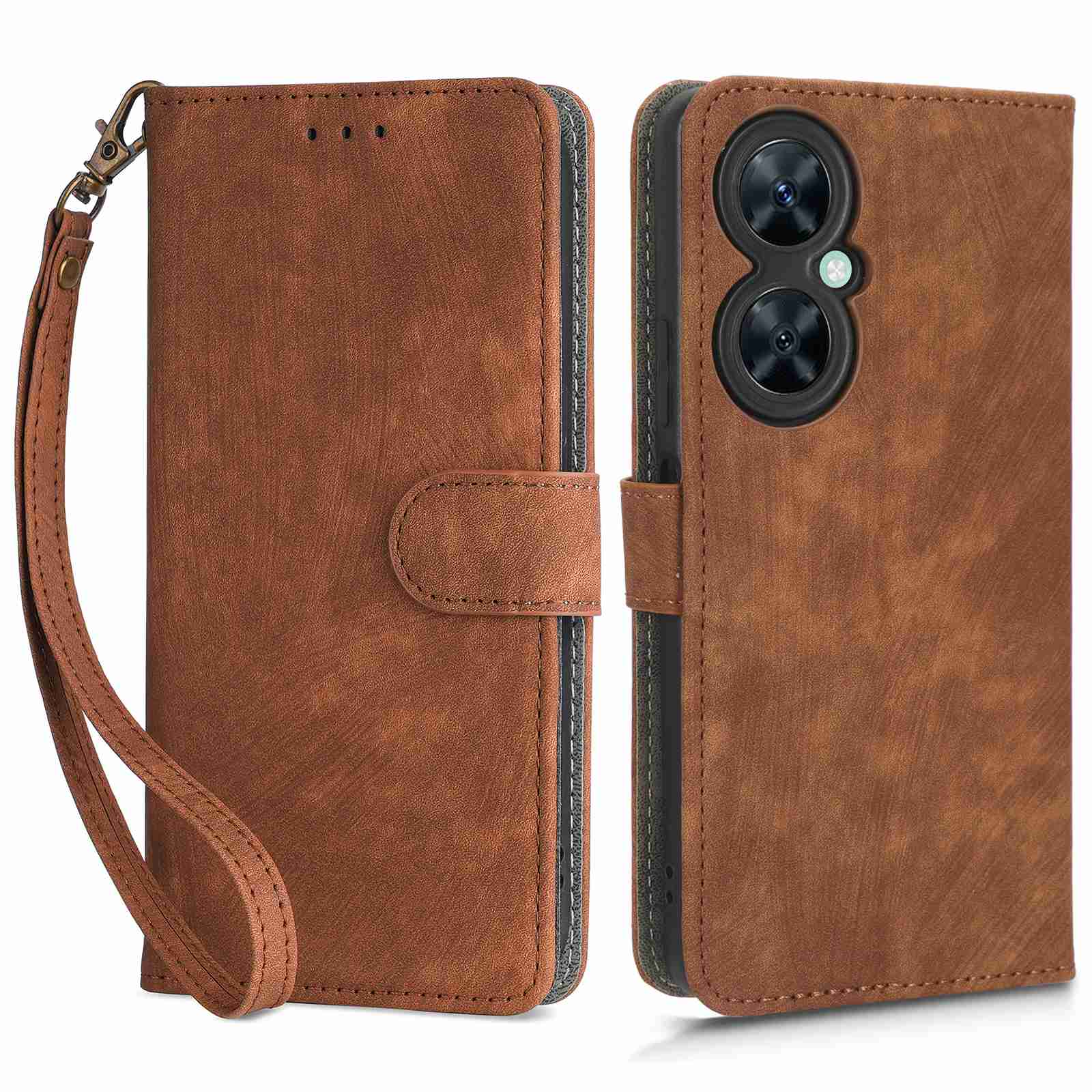 

For Huawei nova 11i/Maimang 20/Enjoy 60 Pro PU Leather RFID Blocking Wallet Cover Stand Phone Case with Strap Brown
