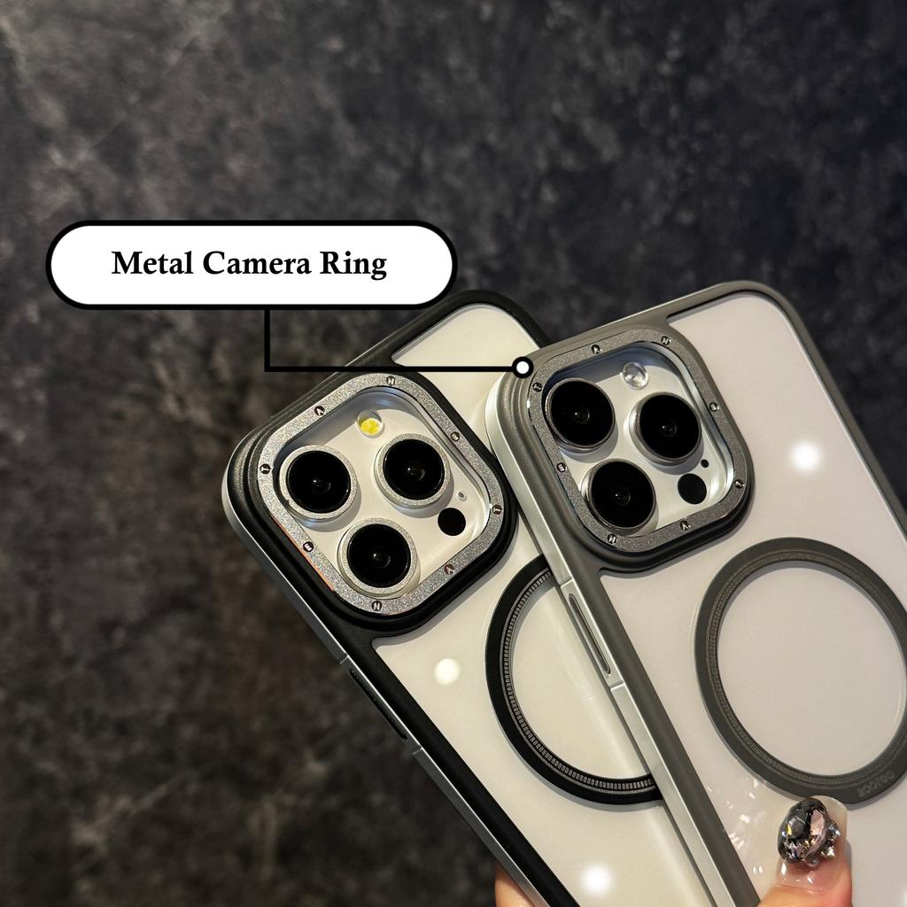 Luxury Clear Armor Bumper Case for iPhone 16 Plus 15 14 13 Pro Max 11 Metal Lens Ring For Magsafe Wireless Charge Magnetic Cover