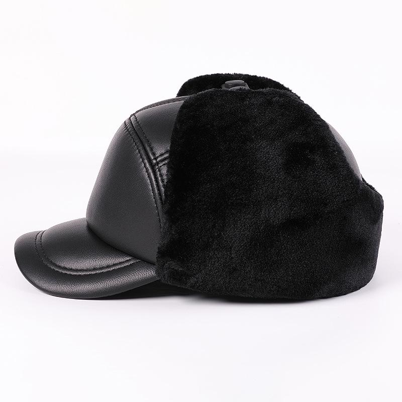 Men's Winter Genuine Leather Lei Feng Hat - Warm Duckbill Cowhide Cap for Elderly