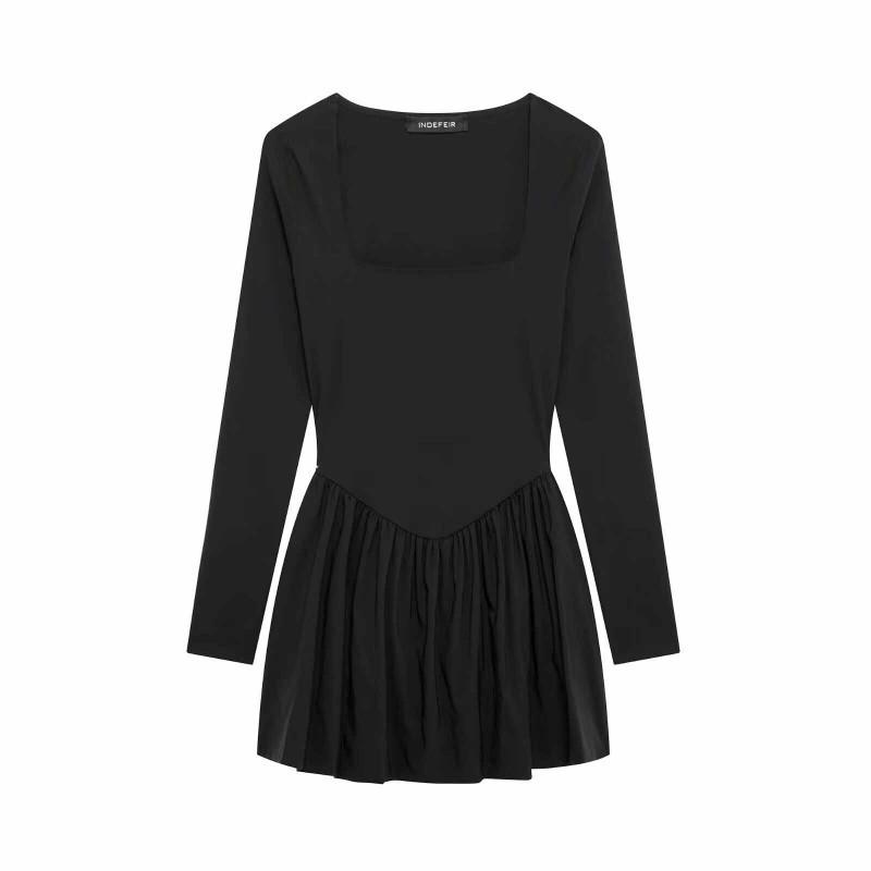 

European American Women s Clothing Fashionable Long-sleeved Square Collar Slim Skirt Dress L чорний