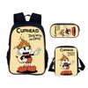 Cuphead 3pcs Set  Backpack School Bags Anime Shoulder Bag Pencil Case Camping Book Bags for Boys Girls Best Gift