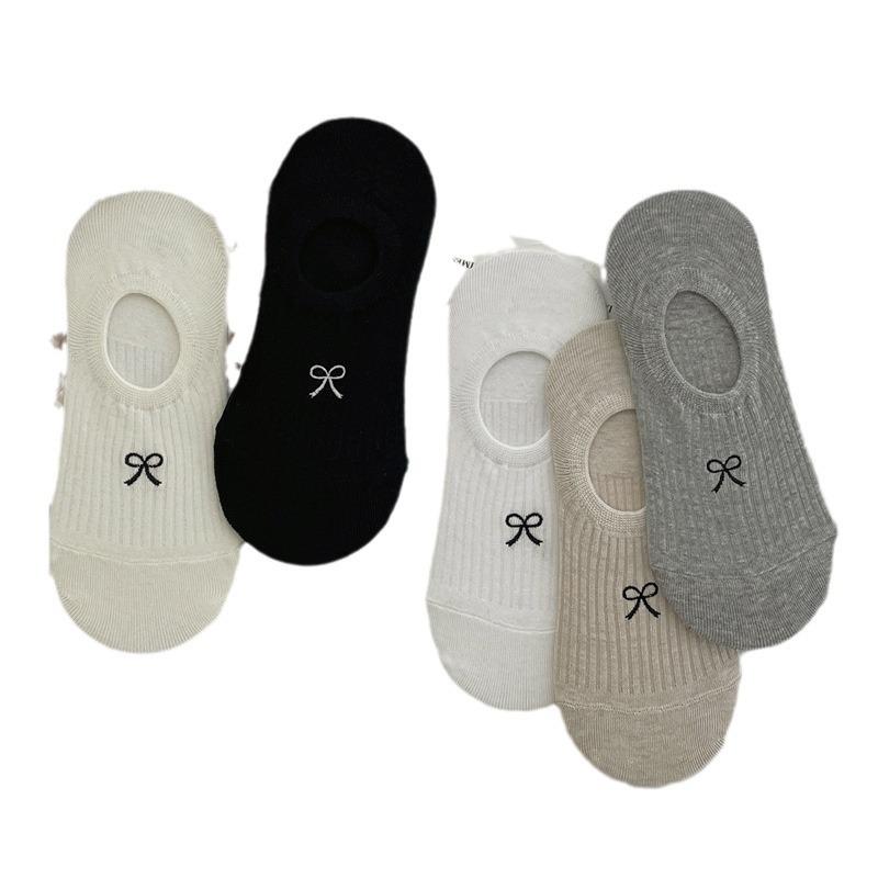 Solid Color Bow Embroidery Silicone Non-Slip Invisible Socks Children, Light Mouth Summer Boat Socks