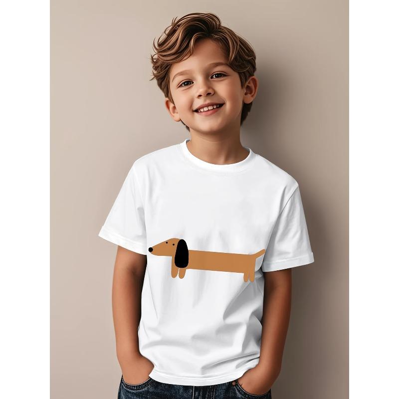 Taglie Europee T-shirt Grafica Cane Bassotto per Bambini - Carina Stampa Cane Salsiccia Manica Corta Girocollo per Ragazzi e Ragazze, Tessuto Morbido Traspirante