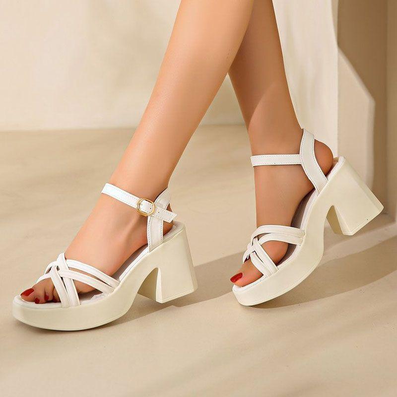 Fashion Casual Women's Shoes Waterproof Table Slope Heel High Heels Wear-resistant Thick Heel Roman Sandals Women's New Summer 2025