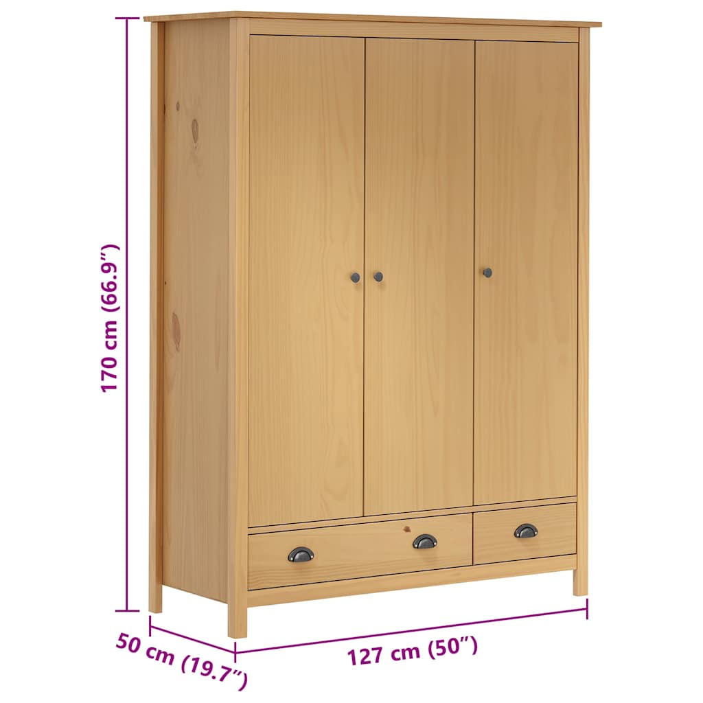 3 Door Wardrobe Hill 127 x 50 x 170 cm Solid Pine Wood