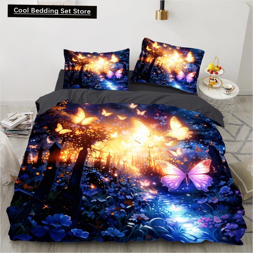 

Барвистий постільний комплект з метеликами Мультяшні комплекти ковдр Королівський розмір Квін Двоспальний Повний розмір Набір підодіяльників Дитяча Біла постільна білизна для дівчаток EU single(135x200cm)