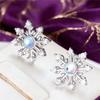 Charm Female Moon Zircon Stone Snowflake Stud Earrings Vintage Silver Color Wedding Party Gift  For Women