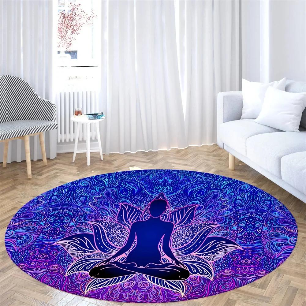 Psychedelic Boho Mandala Chakra Round Rug Meditation Carpet For Living Room Bathroom Circle Doormat Yoga Mats Bedroom Floor Mat