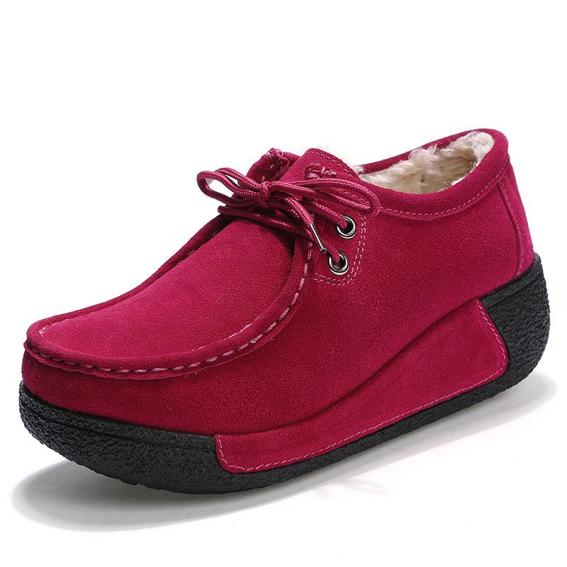 Fashion Cow Suede Platform Shoes Plush Warm Walking Shoes Women Winter Cotton Shoes Non-slip Mother Shoes