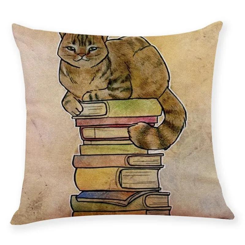 New Art Mural Kitten Print Series Pillowcase for Sofa Animal Design Retro Pillowcase Home Decor Cushion Cover 45x45 Cm